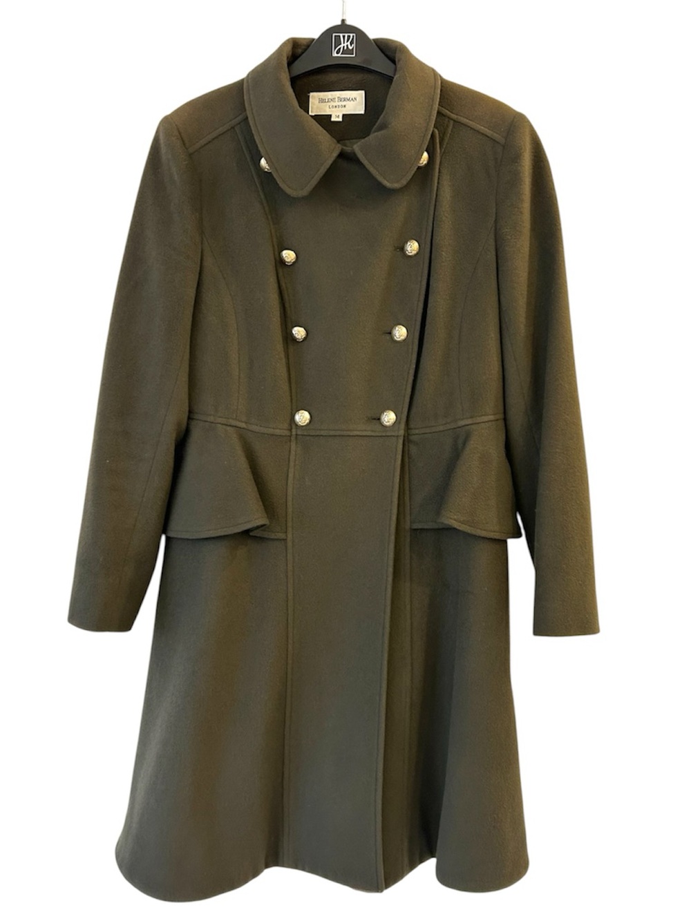 Helene Bernam Wool / Cashmere Peplum Military Coat - Olive - US 9/10.